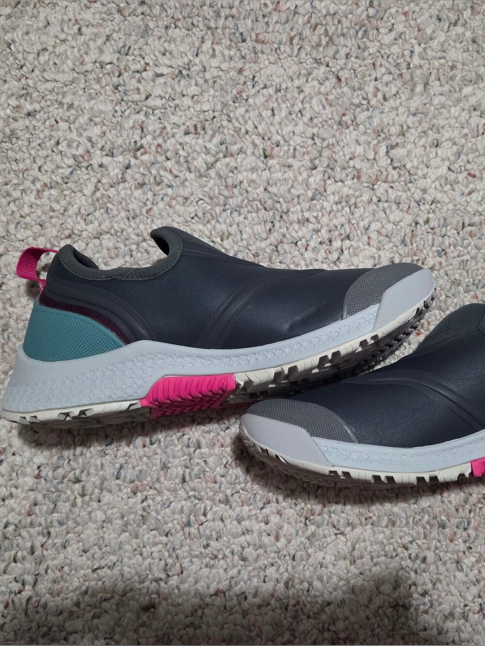 Women’s Slip-On Athletic Sneakers in Dark Gray with Teal and Pink Accents